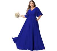 JAEDEN Große Größen Abendkleid mit Taschen Damen Lang Brautjungfernkleid V Ausschnitt Hochzeitsgast Kleid Königsblau 48