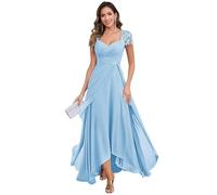 JAEDEN Kleid für Brautmutter Chiffon A-Linie Abendkleid Lang Hochzeitsgäste Brautmutterkleider Himmelblau 44