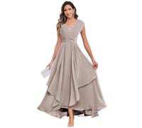 JAEDEN Kleid für Brautmutter Chiffon Brautmutterkleid V-Ausschnitt Abendkleider A-Linie Festliches Kleid Taupe 38