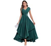 JAEDEN Kleid für Brautmutter Chiffon Brautmutterkleid V-Ausschnitt Abendkleider A-Linie Festliches Kleid Pfau 38