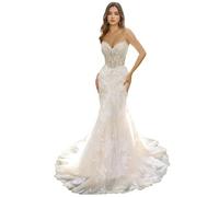 JAEDEN Meerjungfrau Brautkleid Damen Spitze Standesamt Hochzeitskleider Herzausschnitt Schulterfrei Weiß 36