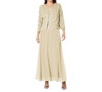 JAEDEN Mutter der Braut Kleider 3 Teilig Hochzeitsgast Kleid Spitze Brautmutterkleid mit Jacke Champagner 46