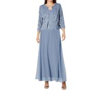 JAEDEN Mutter der Braut Kleider 3 Teilig Hochzeitsgast Kleid Spitze Brautmutterkleid mit Jacke Staubiges Blau 46