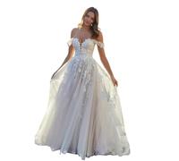 JAEDEN Off Shoulder Brautkleider Prinzessin Hochzeitskleider Spitze Standesamt Trauung Kleid Elfenbein 44