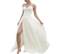 JAEDEN Satin Brautkleider Spaghettiträger A-Linie Standesamtkleid Schlichte Hochzeitskleider Elfenbein 44