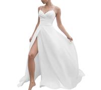 JAEDEN Satin Brautkleider Spaghettiträger A-Linie Standesamtkleid Schlichte Hochzeitskleider Weiß 40