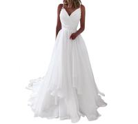 JAEDEN Schlichte Brautkleider, Chiffon Standesamtkleider A-Linie Spaghettiträger Hochzeitskleid Elfenbein 40