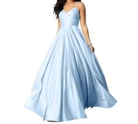 JAEDEN Spaghetti-Träger Ballkleider mit Taschen Satin Abschlusskleid V-Ausschnitt Abendkleider Hellblau 36
