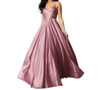 JAEDEN Spaghetti-Träger Ballkleider mit Taschen Satin Abschlusskleid V-Ausschnitt Abendkleider Staubige Rose 34