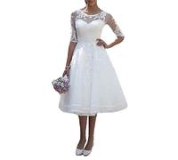 JAEDEN Spitze Brautkleider, Damen Hochzeitskleider Vintage Standesamtkleid mit Ärmel Knielang Weiß EUR42