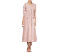 JAEDEN Spitze Brautmutterkleider mit Jacke - Chiffon Hochzeitsgast Kleid Wadenlang Bräutigam Mutter Kleider Staubige Rose 46