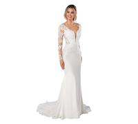 JAEDEN Standesamt Brautkleider Meerjungfrau Spitze Hochzeitskleider Langarm Rückenfrei Elfenbein 44