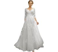 JAEDEN V-Ausschnitt Brautkleider Hochzeitskleider Spitze Tüll Brautmode Kleider Prinzessin Weiß 36