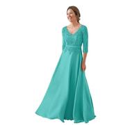 JAEDEN V-Ausschnitt Brautmutterkleider 3/4 Ärmel Spitze Hochzeitsgast Kleider A-Linie Brautmutter Abendkleider Türkis 46