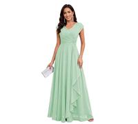 JAEDEN V-Ausschnitt Brautmutterkleider Chiffon Lang Festtagskleid A-Linie Hochzeitsgast Kleid Mintgrün 46