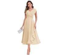 JAEDEN V-Ausschnitt Brautmutterkleider Teelanges Chiffon Abendkleider Damen Festliche Kleider Champagner 36