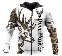 Jagd Hirsch Tattoo 3D Druck Herren Kapuzenpullover Sweatshirt Retro Harajuku Mode Kapuzenpullover Herbst Hoodie, Kapuzenpullover mit Reißverschluss., L