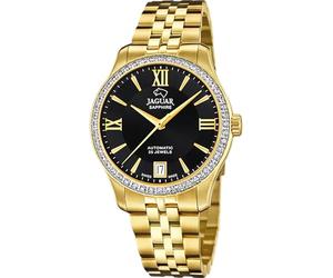 JAGUAR Swiss Made Uhr Automatik Damen aus Edelstahl 316L Goldfarben | Analog, Kalender, Widerstandsfähiges Saphirglas, Wasserdicht 5 ATM J999/2, Schwarzes Zifferblatt, Hypoallergen
