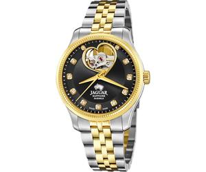 JAGUAR Swiss Made Uhr Automatik Damen aus Edelstahl 316L Goldfarben | Analog, Widerstandsfähiges Saphirglas, Wasserdicht 5 ATM J995/2, Schwarzes Zifferblatt, Hypoallergen, Kollektion CŒUR