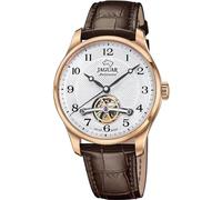 JAGUAR Swiss Made Uhr Automatik Herren aus Leder Braun | Analog, Widerstandsfähiges Saphirglas, Wasserdicht 5 ATM J967/1, Silberfarbenes Zifferblatt, Doppeldruckknopf-Verschluss