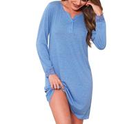 Jahetuul Nachthemd Damen Schlafshirt Langarm V-Ausschnitt Nachthemden | für Damen Baumwolle Nachtwäsche Sleepshirt Nachtkleid mit Knopfleiste