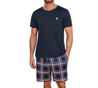 Jahetuul Schlafanzug Herren kurz Schlafhose Karomuster Pyjama Sommer Rundhals Schlafanzüge für Herren Pyjamashort Nachtwäsche Männer
