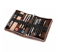 Jahn-Tasche - Großes Federmäppchen/Exklusives Stifte-Etui Größe L aus Büffel-Leder, Braun, Modell 014