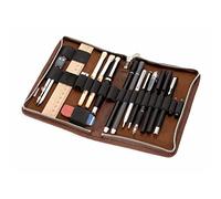 Jahn-Tasche - Großes Federmäppchen/Exklusives Stifte-Etui Größe L aus Büffel-Leder, Cognac-Braun, Modell 014