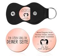 Jahrestag Geschenk für Ihn Sie, Pinguin Liebesmünzen Karte Geschenk für Paare, Ich Liebe Dich Geschenke für Frauen, Geschenk Valentinstag Glücksbringer Frauen Liebesgeschenke für Freundin Roségold