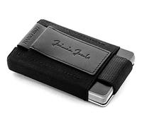 Jaimie Jacobs Nano Boy Mini Wallet kleine Geldbörse aus Textil dünner Geldbeutel, Slim Portemonnaie mit Zugband Kartenhalter, Kartenetui für Herren und Damen (Vegan Schwarz)