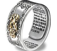 JAJAFOOK Ring aus 990er-Sterlingsilber, Feng-Shui-Pixiu-Mani-Amulett, Glücksbringer, buddhistischer Schmuck, verstellbarer Ring, einstellbar, Kupfer, Leder, Roségold, Silber, Titan, Sterlingsilber