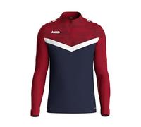 JAKO Ziptop Kinder Unisex Iconic Gr. 128 Marine/Chilirot - Atmungsaktives Sport Sweatshirt für Kinder mit Keep Dry Funktion und wärmender, weicher Fleece-Innenseite