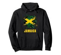 Jamaica Grunge Flaggen-Farbspritzer mit Vogel und Palmblatt Pullover Hoodie
