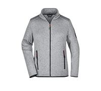 James & Nicholson Damen Fleece Strickjacke - Taillierte Jacke aus Strickfleece mit Stehkragen | Farbe: light-grey-melange/red | Grösse: L