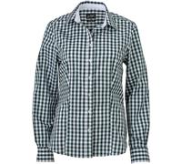 James & Nicholson Damen Popeline Karo Bluse langarm JN616 forest green/white XL