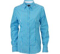 James & Nicholson Damen Popeline Karo Bluse langarm JN616 turquoise/white XL