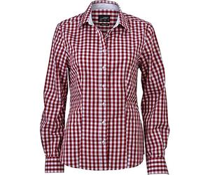 James & Nicholson Damen Regular Fit Bluse Ladies' Checked Blouse JN616 bowh, Gr. 36 (Herstellergröße: M), Rot (Bordeaux/White)