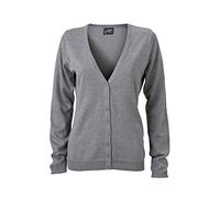 James & Nicholson Damen V-Neck Cardigan Strickjacke, Grau (Grey-Heather), 34 (Herstellergröße: S)