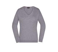 James & Nicholson Damen V-Pullover - Leichter Strickpullover in hochwertiger Ausführung | Farbe: grey-heather | Grösse: XS
