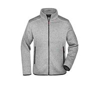 James & Nicholson Herren Fleece Strickjacke - Modische Strickfleecejacke in schmaler Form | Farbe: light-grey-melange/red | Grösse: M