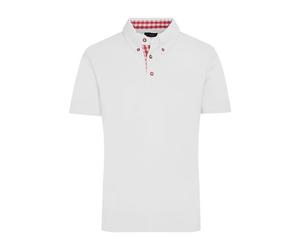 James & Nicholson Herren Trachtenpoloshirt JN716, weiß/rot, Größe L (Arbeitshemd & Arbeitsshirt)