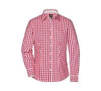 Ladies' Checked Blouse Modisches Karoshirt mit Uni-Einsätzen an Kragen und Manschette weiß/rot, Gr. XS