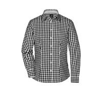 Ladies' Checked Blouse Modisches Karoshirt mit Uni-Einsätzen an Kragen und Manschette weiß/schwarz, Gr. XL