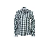 James & Nicholson Modisches Karoshirt mit Uni-Einsätzen an Kragen und Manschette (M, Forest-Green/White)