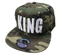 JameStyle26 King & Queen Snapback Set USA Cap Kappe Basecap Mütze Trucker Cappy Kult Partner Look (King Camou Grün)