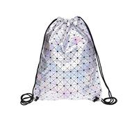 JameStyle26 Turnbeutel Hipster Rucksack Metallic Style Tasche Kordelzug Sportbeutel Bag Gym Sack Strandbeutel Gold Bling (Silber Karo)
