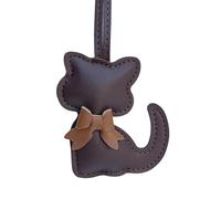 JAMNGHB Eleganter Schlüsselanhänger mit Katze, Schleife, Ornament, Haustierliebhaber, PU-Leder, Taschenanhänger für Schlüssel, Geldbörse, Auto-Innenraum, coffee, One size