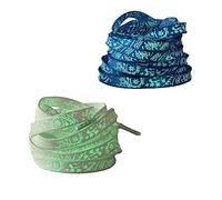 Jamron 2 Paar Leuchtende Neon Flache Schnürsenkel für Turnschuhe Sportschuhe Farbverlauf Bedruckte Nylon Schuhbänder SN0702123 Weiß-Blau 120CM