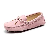 Jamron Damen Klassisch Wildleder Krawatte Loafers Gemütlich Handgefertigt Mokassins Slippers Rosa 24208-2 EU41