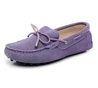 Jamron Damen Klassisch Wildleder Krawatte Loafers Gemütlich Handgefertigt Mokassins Slippers Violett 24208-2 EU41